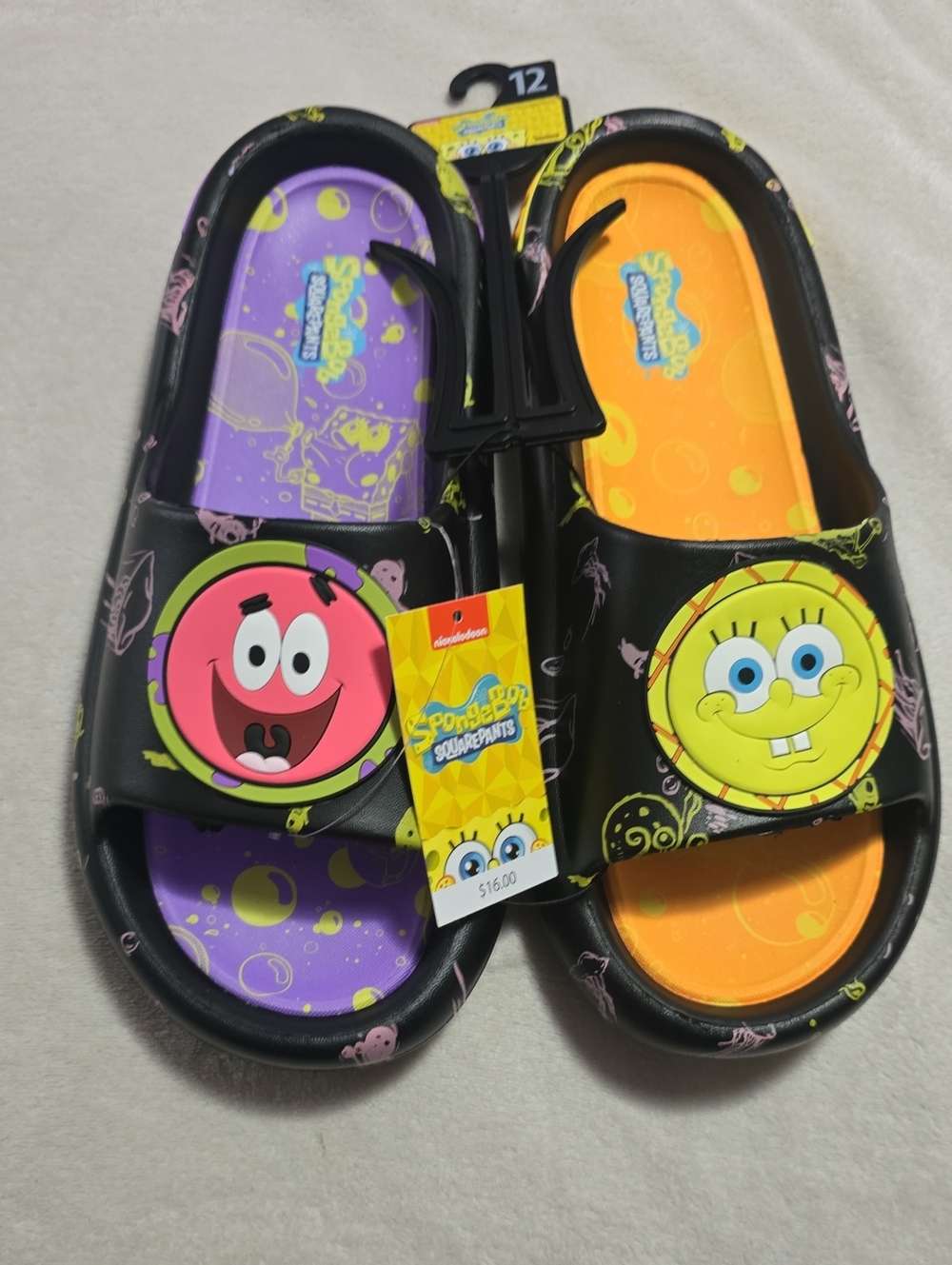 SpongeBob Squarepants Black Slides with Purple & Orange Footbeds